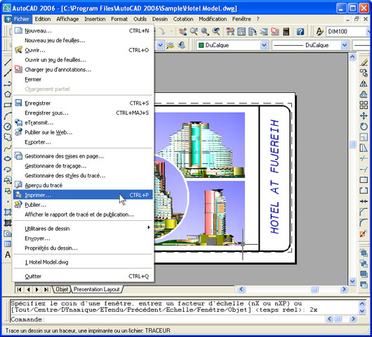 Ouvrez le fichier AutoCAD puis cliquez sur Fichier-Imprimer... du menu principal de l'application.