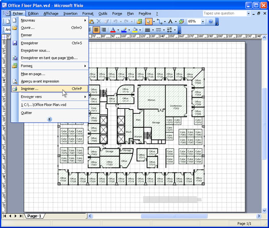 Ouvrez le fichier Visio puis cliquez sur Fichier-Imprimer... du menu principal de l'application.